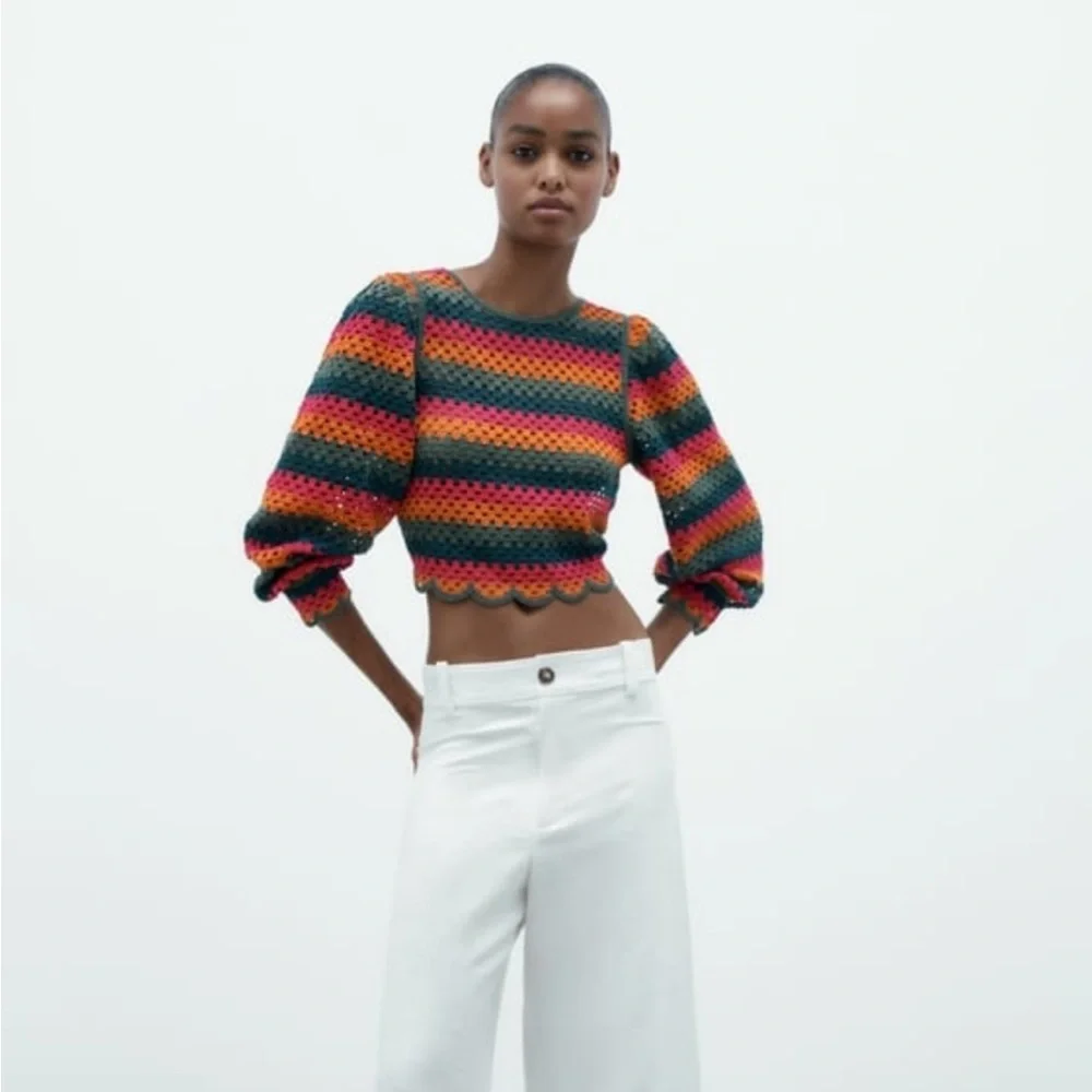 New! Zara small Colorful Crochet back tie top.